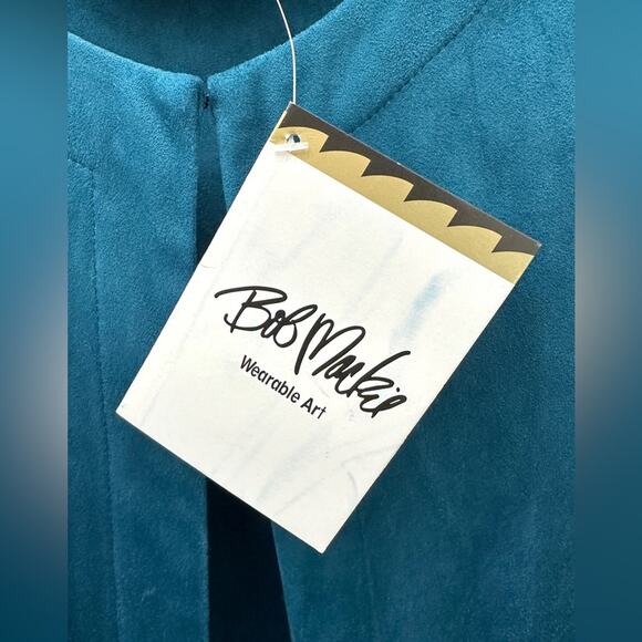 BOB MACKIE Teal Blue Open Front Jacket Laser Cut Hem & Sleeves NWT | Size Medium - Picture 7 of 9